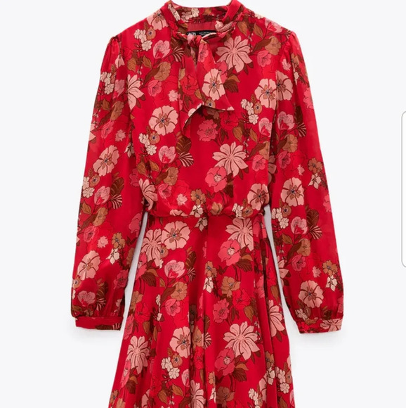 Zara Red Floral Print Dress - Picture 5 of 5